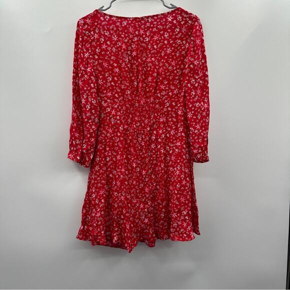 Zara Red & White Dainty Floral Print 3/4 Sleeve Sweetheart Mini Dress Size M NWT - Picture 4 of 8